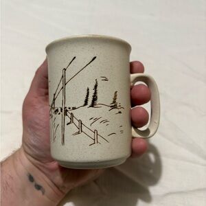 Vintage Cream Ceramic Mug with Scenic Design